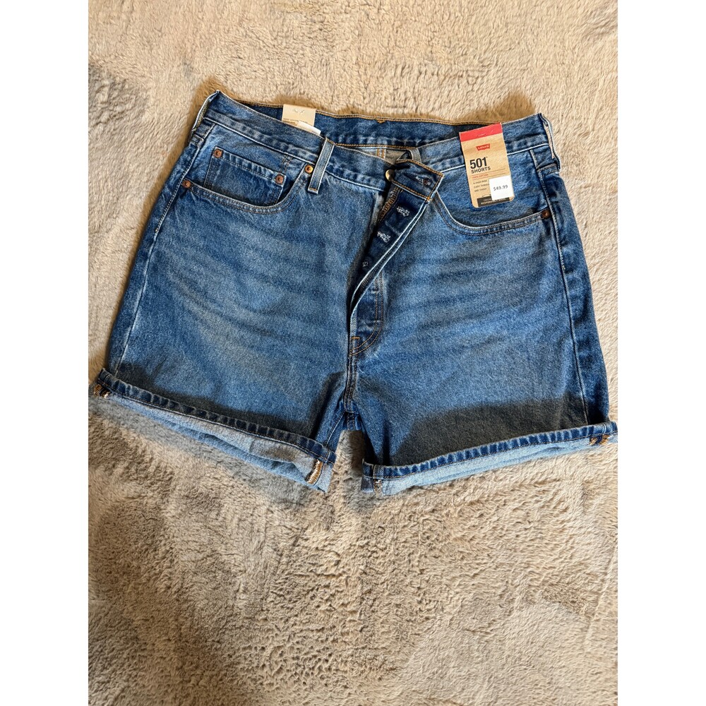 Levi's 501 Mid-Thigh High Rise Straight Fit Denim Shorts Oxnard Choice Sz 33 NWT - Picture 3 of 9